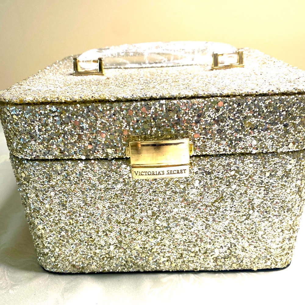 Rare HTF  Victoria Secret Chunky Silver Glitter Makeup Cosmetic Box Holographic